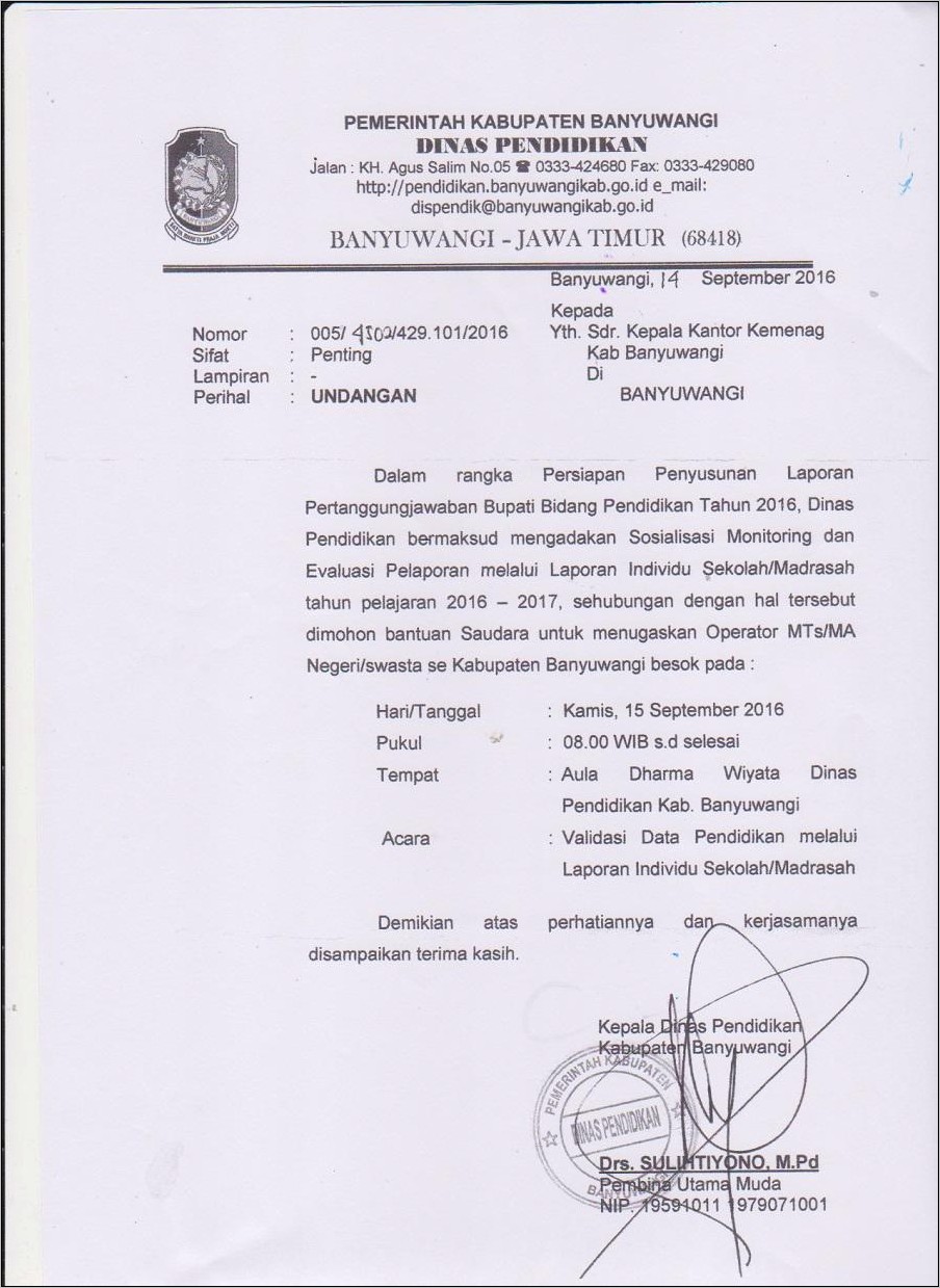 Contoh Surat Dinas Tentang Pendidikan Mtsn