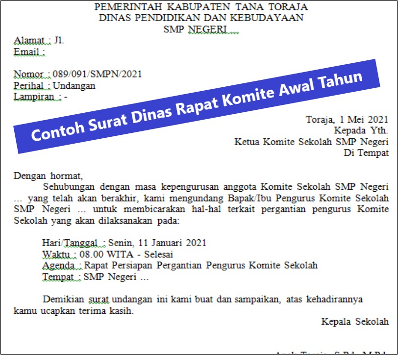 Contoh Surat Dinas Tentang Sekolah Smp