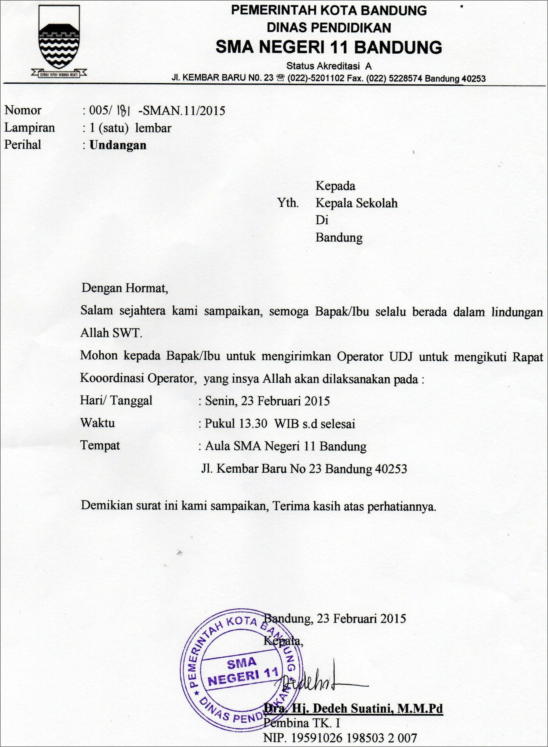 Contoh Surat Dinas Undangan Rapat Dinas