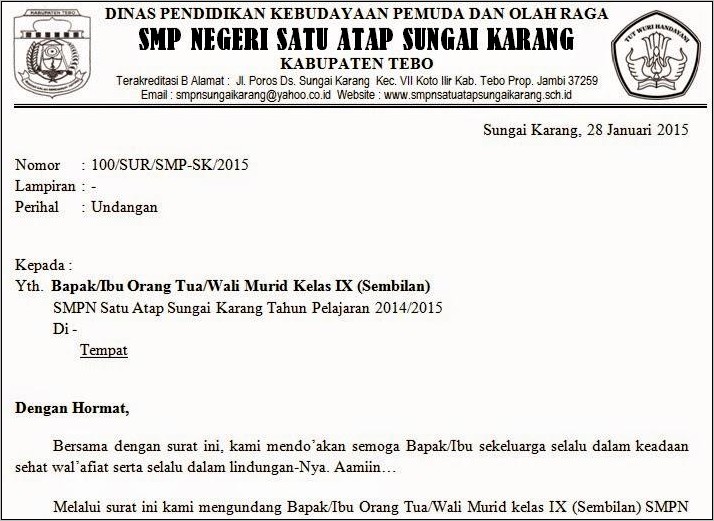 Contoh Surat Dinas Undangan Rapat Osis