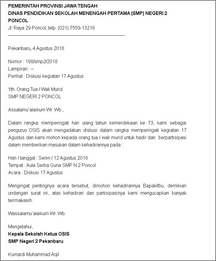 Contoh Surat Dinas Untuk Kepala Sekolah