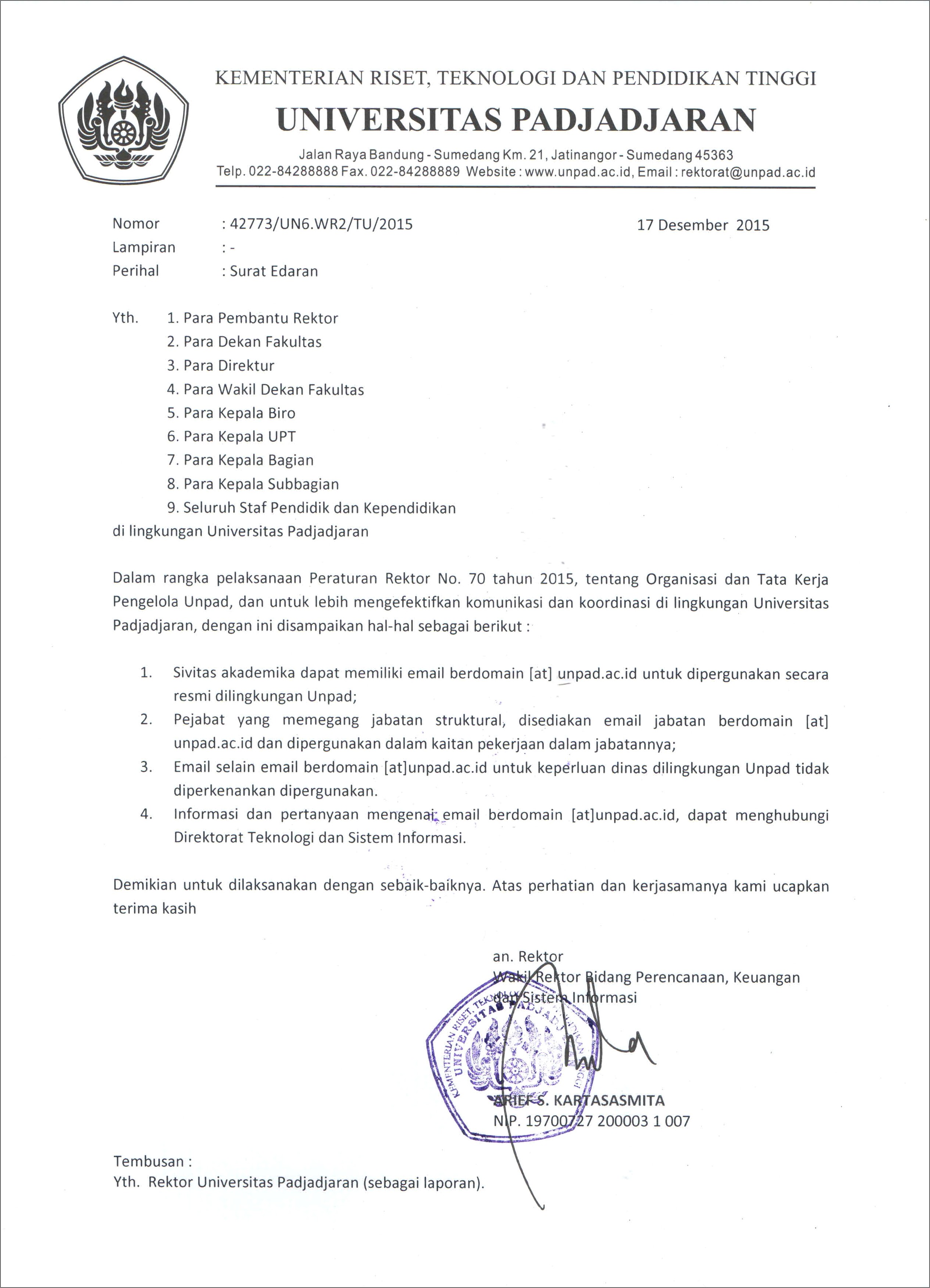 Contoh Surat Dinas Untuk Rektor