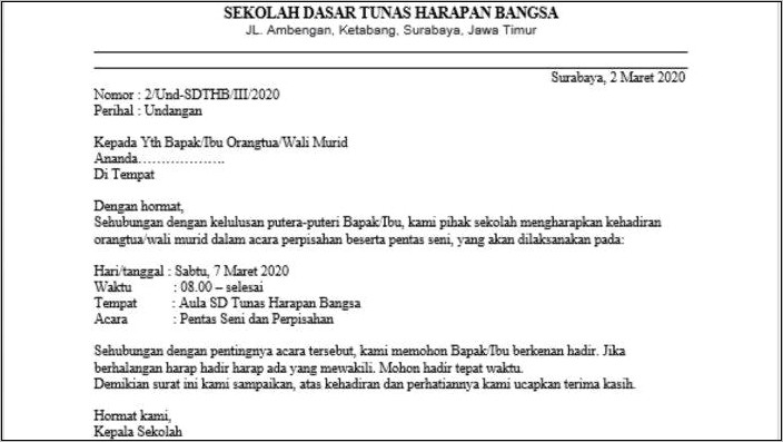 Contoh Surat Dinas Untuk Sd Kelas 5