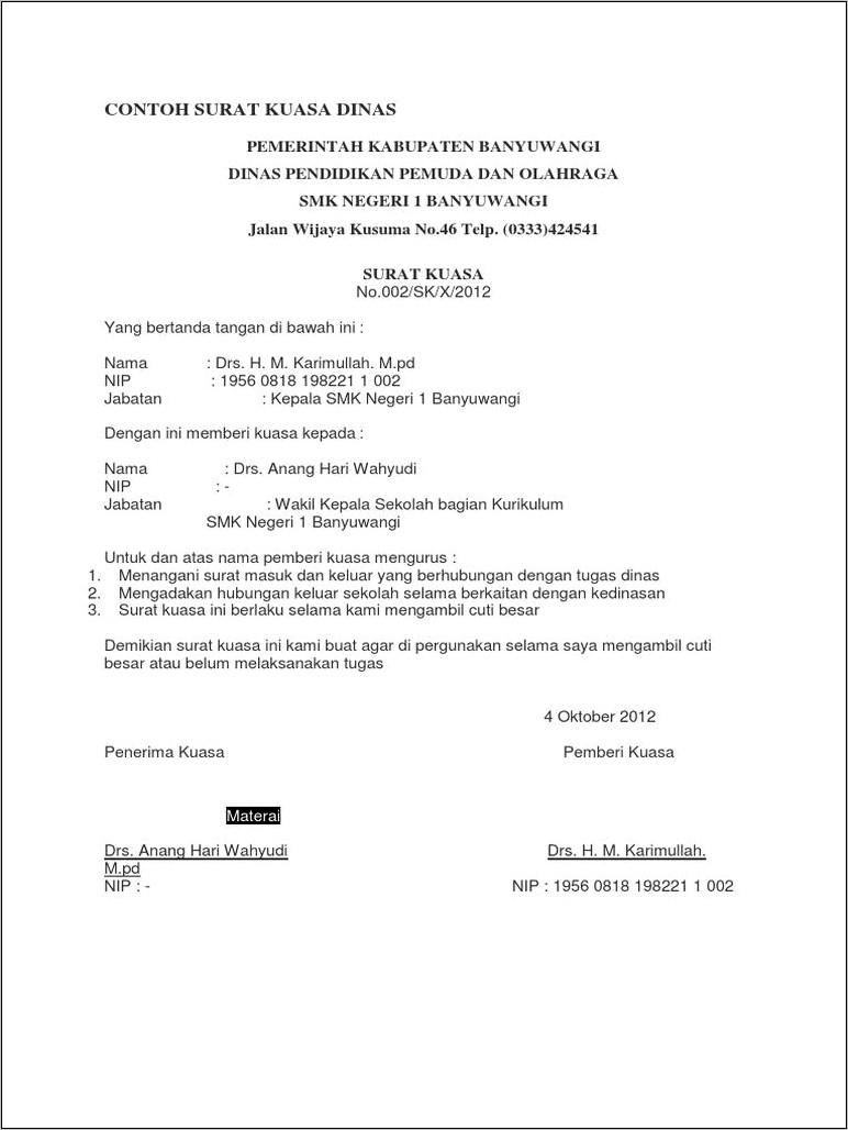 Contoh Surat Dinas Untuk Wakil Kepala Sekolah