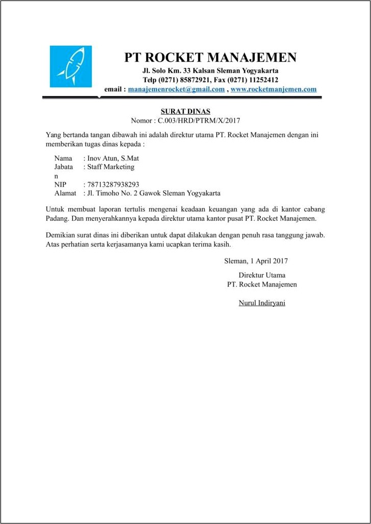 Contoh Surat Dinas Yang Benar Pdf