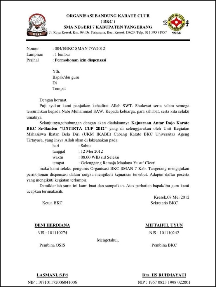 Contoh Surat Dispensasi Pegawai Perusahaan