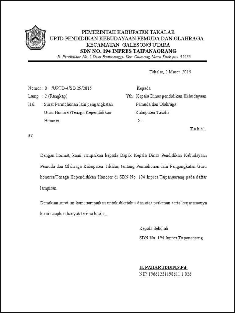 Contoh Surat Ditujukan Untuk Dinas Pendidikan