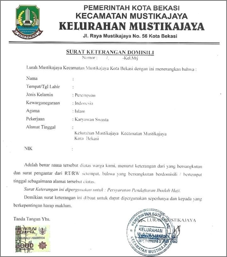 Contoh Surat Domisili Perusahaan Kecamatan