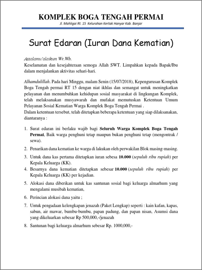 Contoh Surat Edaran Atau Surat Izin Menjalankan Proposal