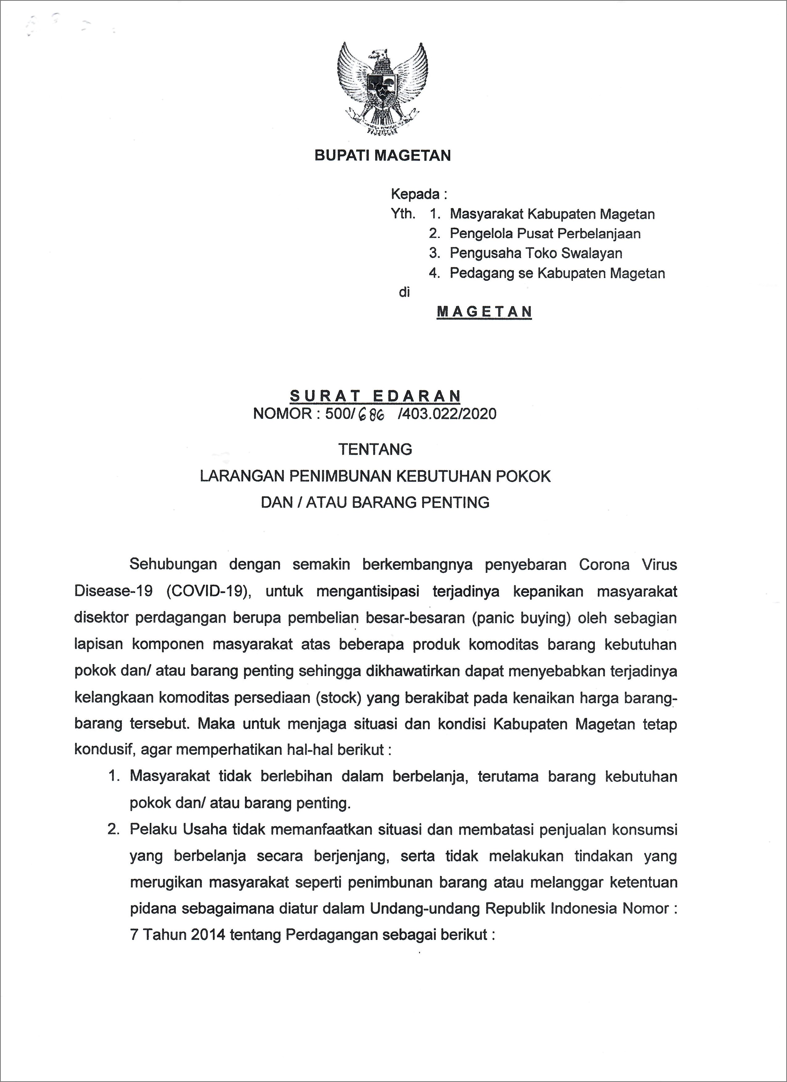 Contoh Surat Edaran Bupati Kepada Pengusaha