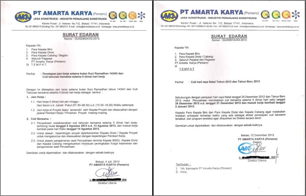 Contoh Surat Edaran Cuti Bersama Untuk Karyawan Perusahaan