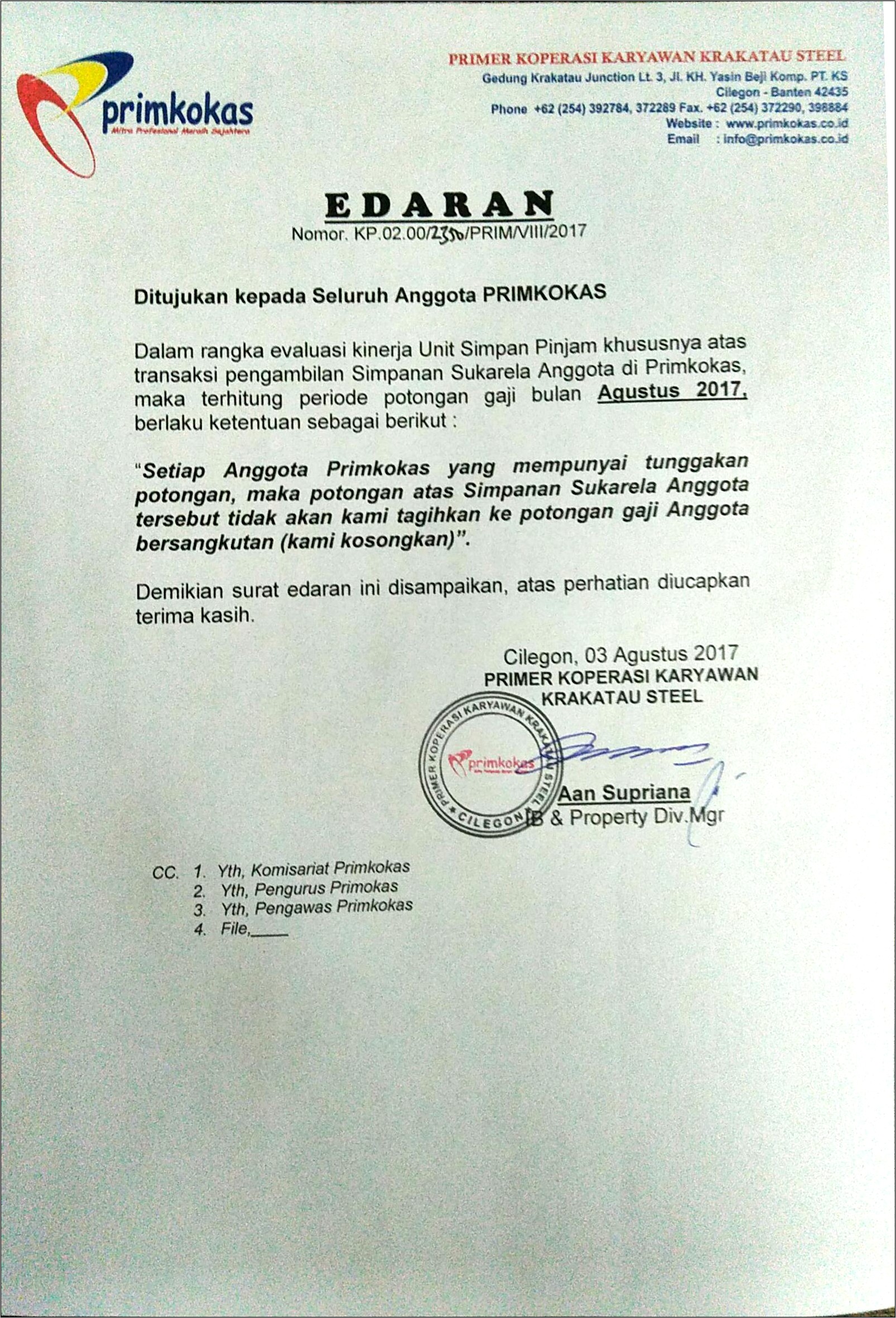 Contoh Surat Edaran Dari Perusahaan Tentang Perpindahan Rekening