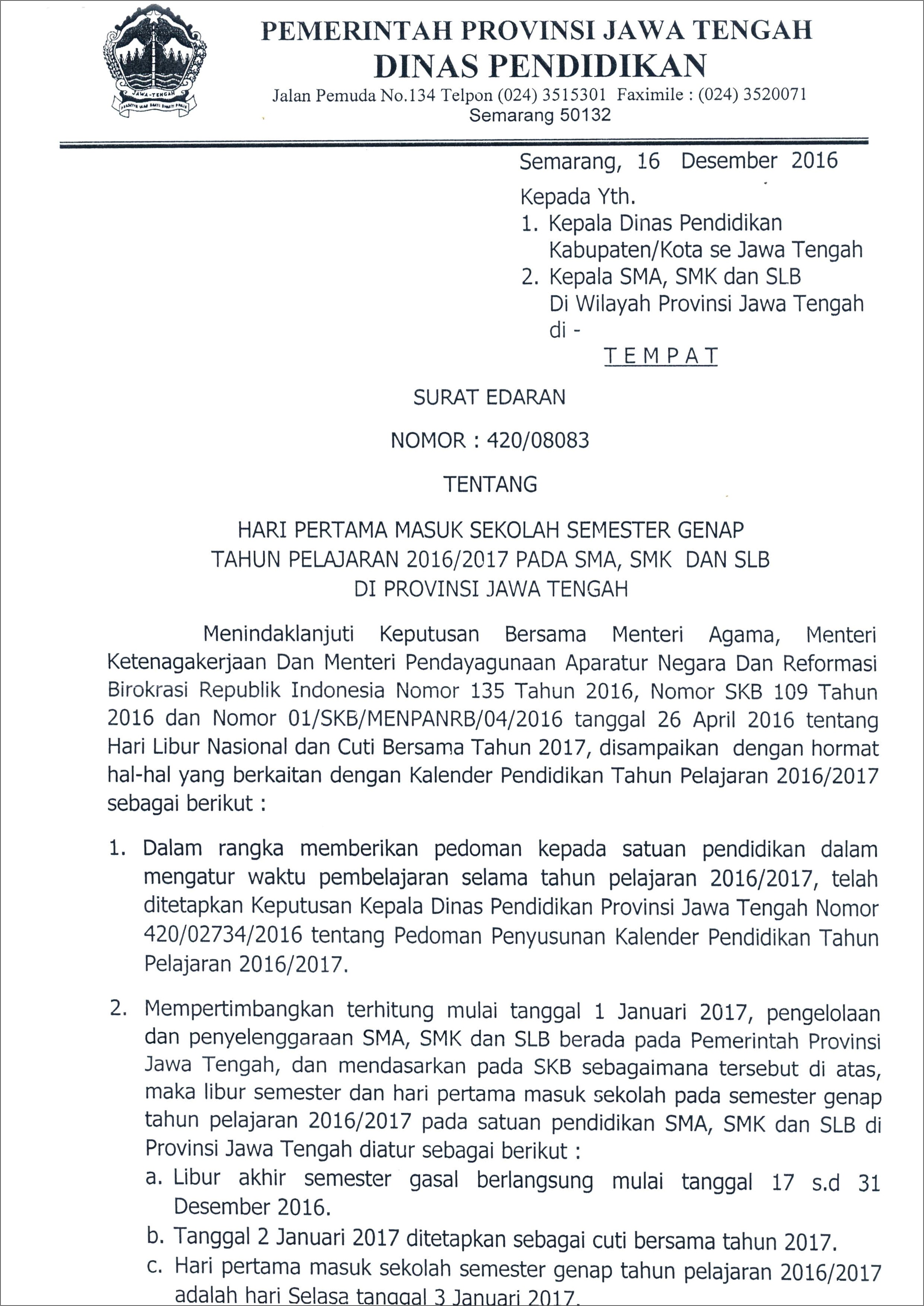 Contoh Surat Edaran Dinas Pemerintah