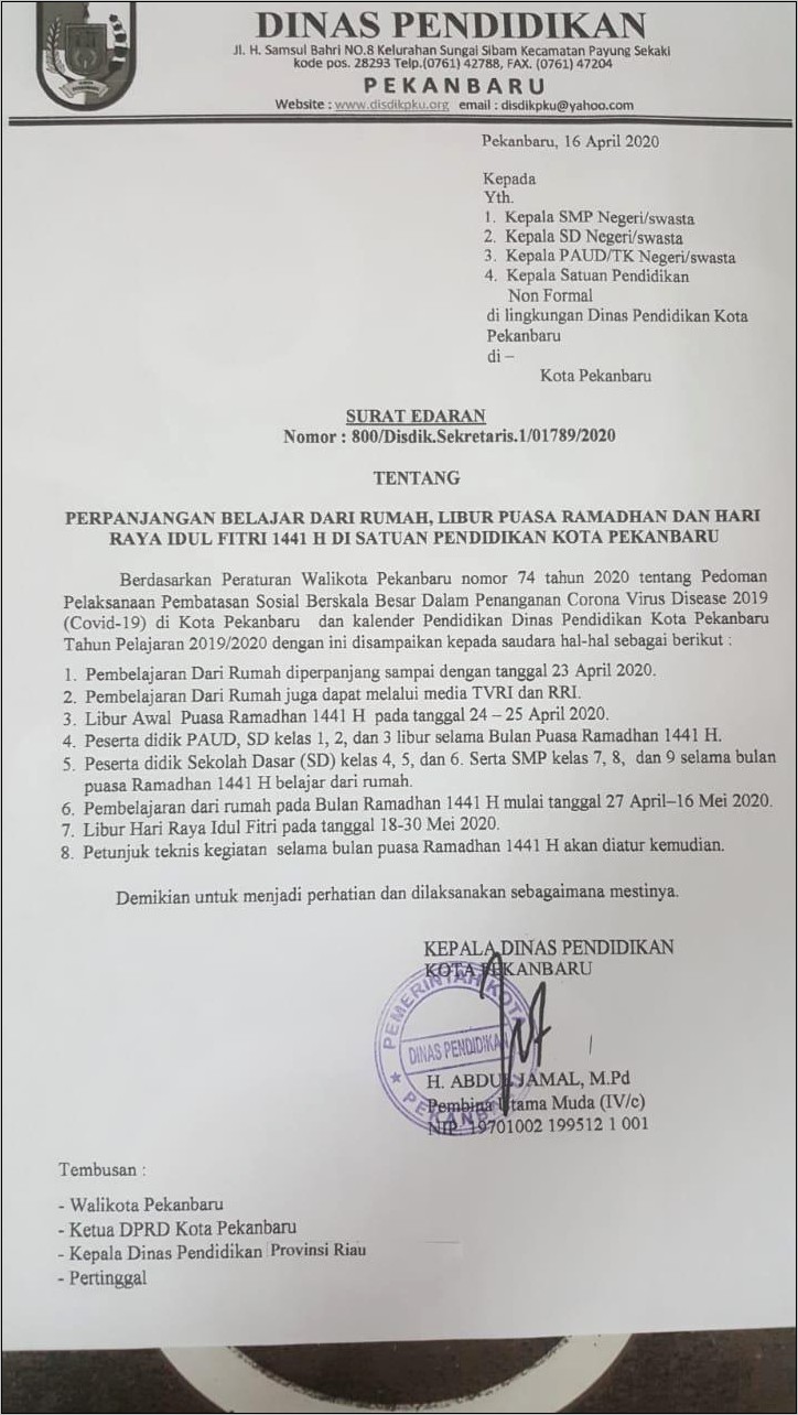 Contoh Surat Edaran Dinas Resmi