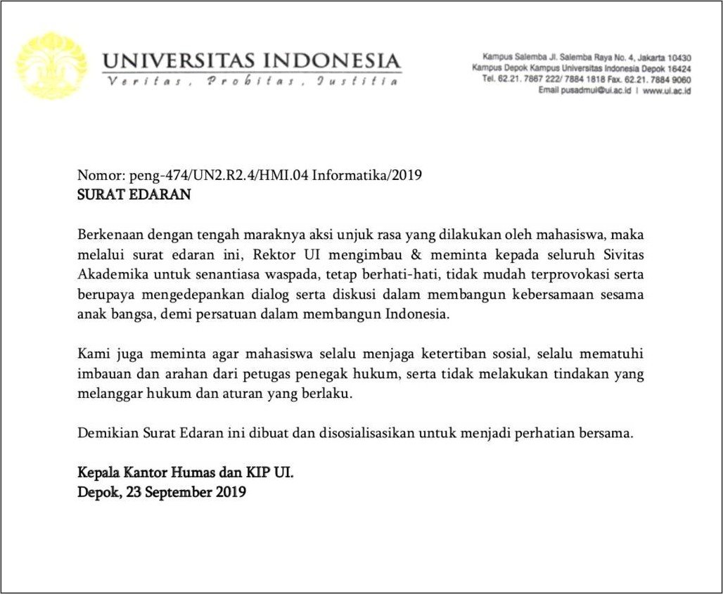 Contoh Surat Edaran Dinas Tidak Melakukan Kegiatan Ketika Sholat