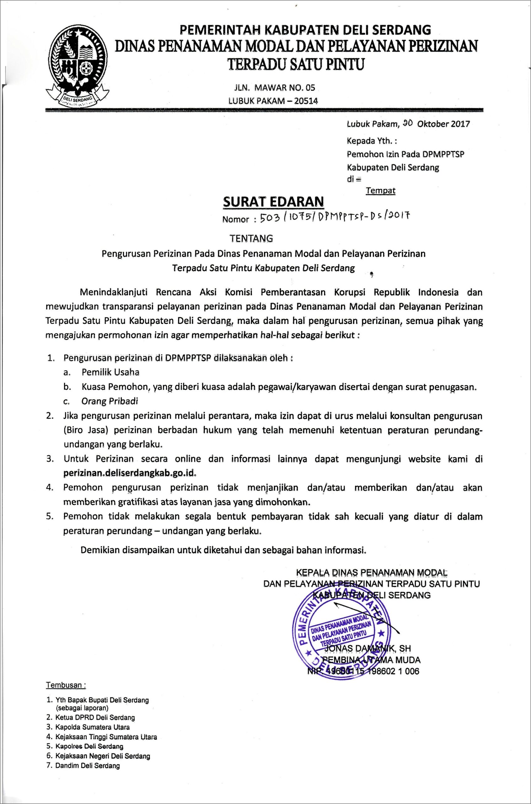 Contoh Surat Edaran Kepala Dinas