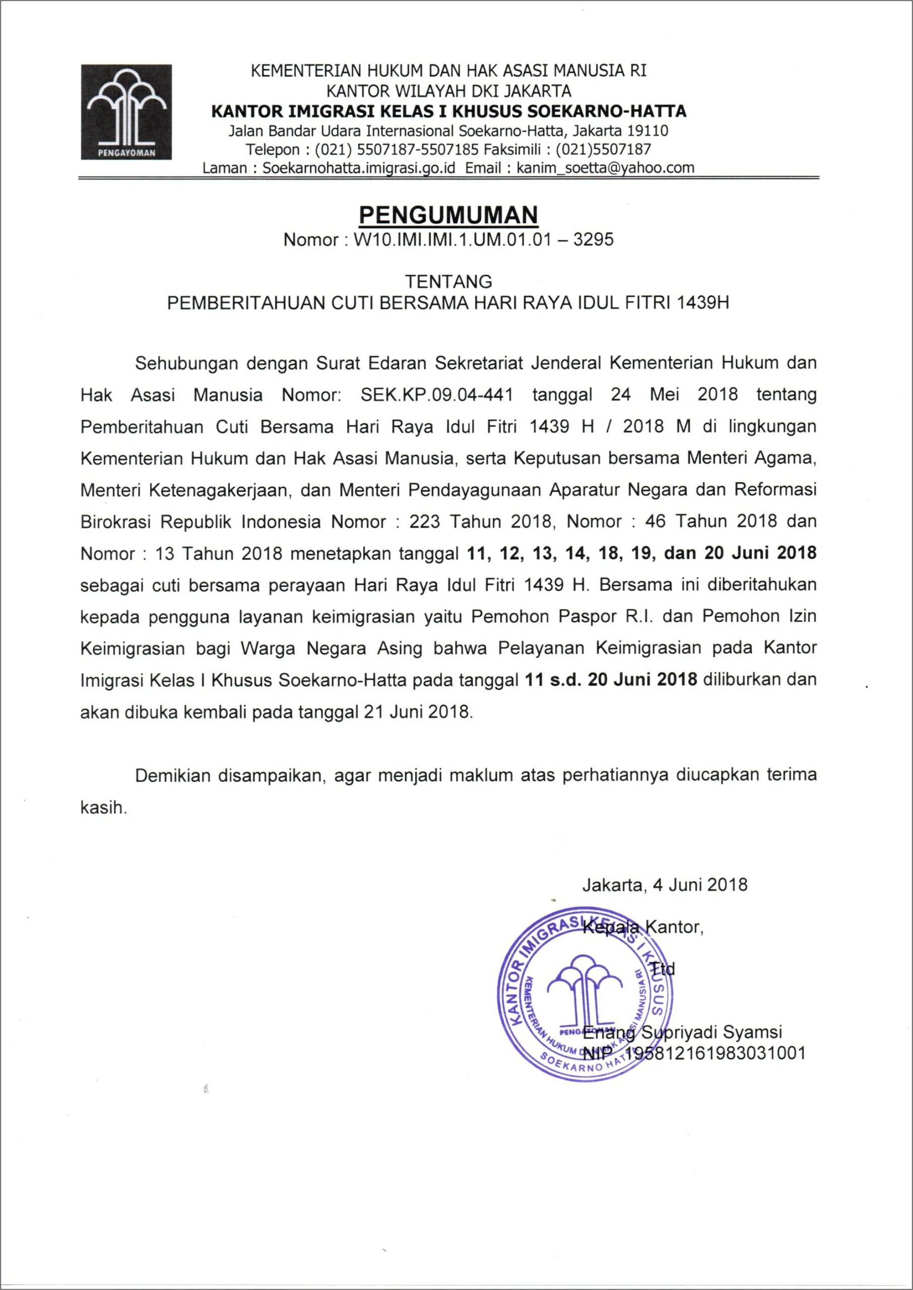 Contoh Surat Edaran Libur Lebaran Perusahaan 2018