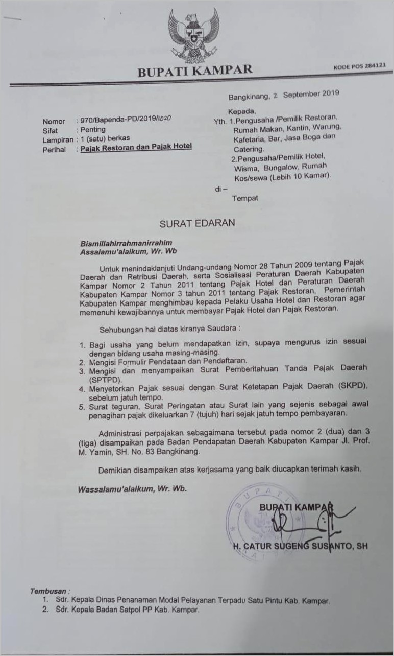 Contoh Surat Edaran Perusahaan Hotel