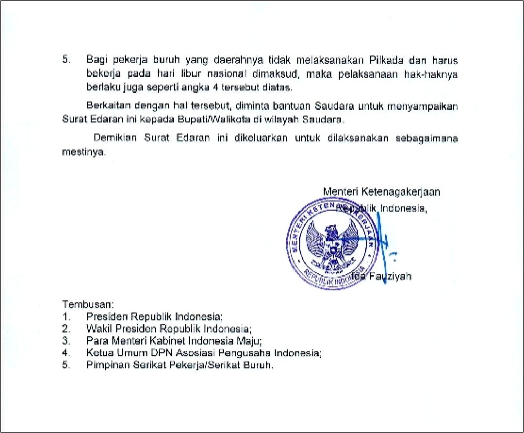 Contoh Surat Edaran Perusahaan Terkait Hari Pemilu