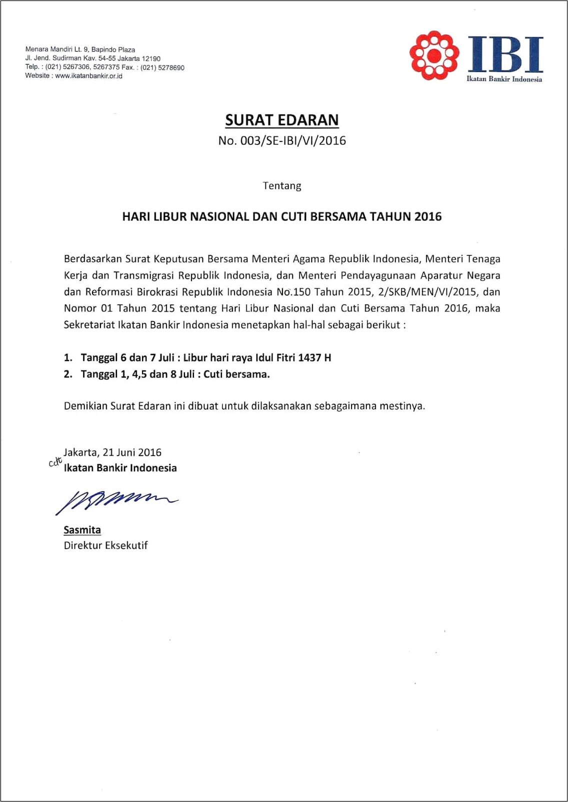 Contoh Surat Edaran Peusahaan