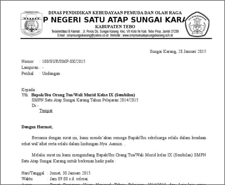 Contoh Surat Eksternal Perusahaan