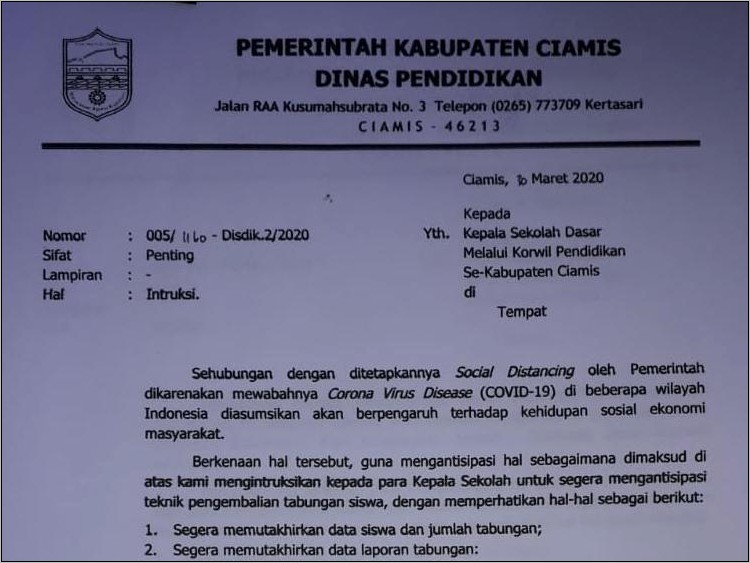 Contoh Surat Himbauan Dinas Pendidikan Ke Sekolah