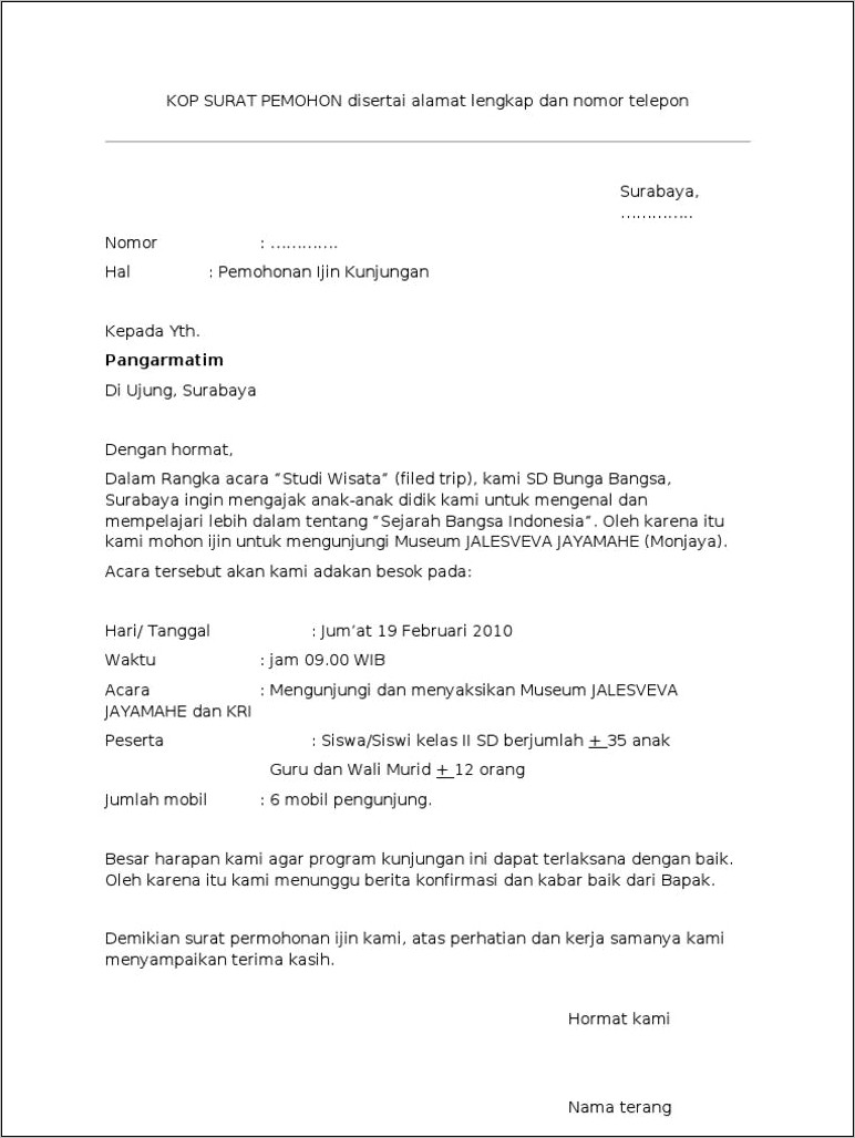 Contoh Surat Ijin Kantor Dinas