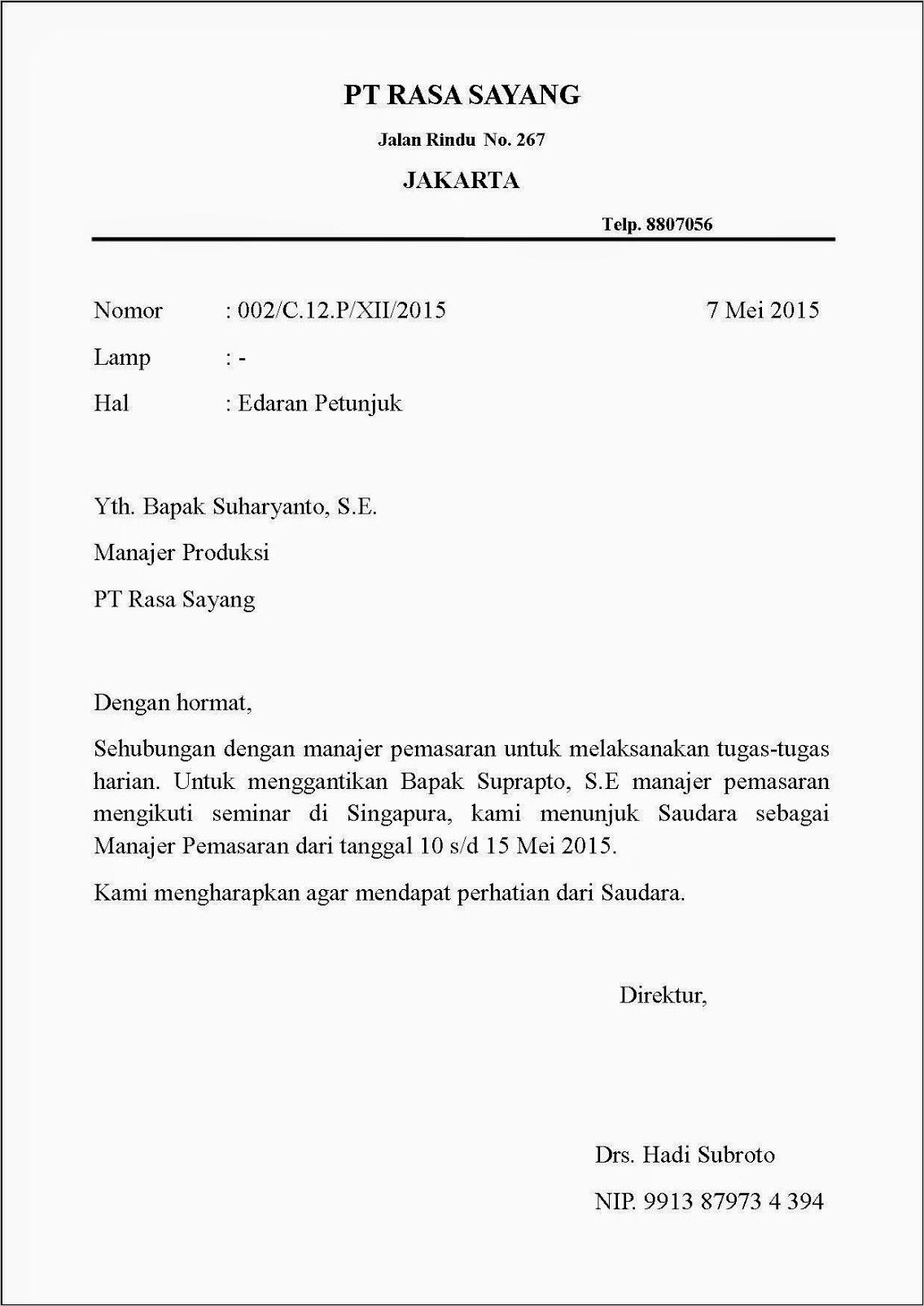 Contoh Surat Instruksi Perusahaan