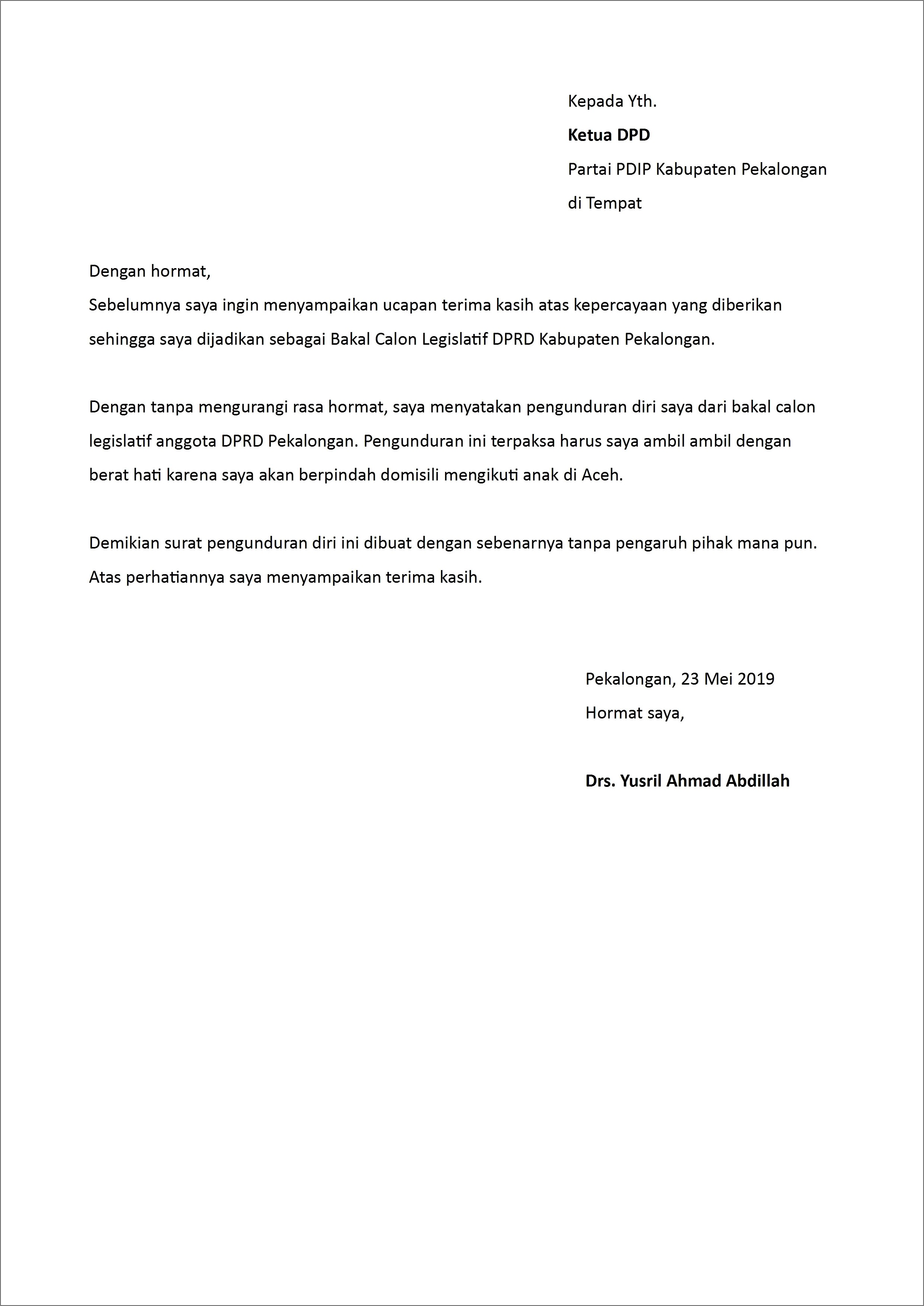 Contoh Surat Izin Anggota Dpr Ri