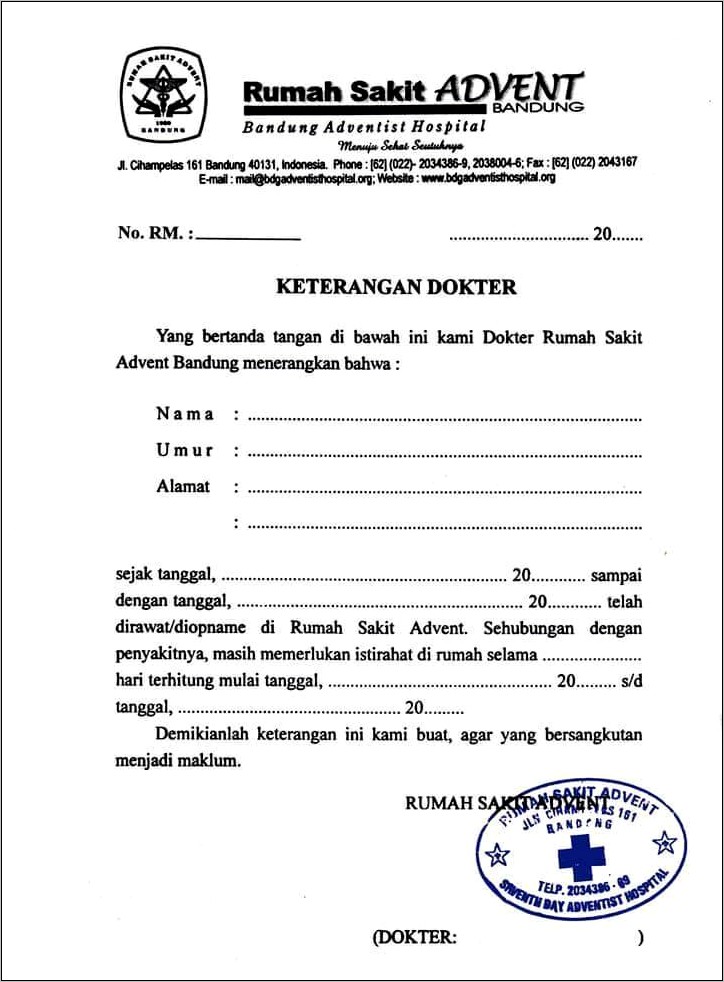 Contoh Surat Izin Dokter Dari Rs Adven Lampung