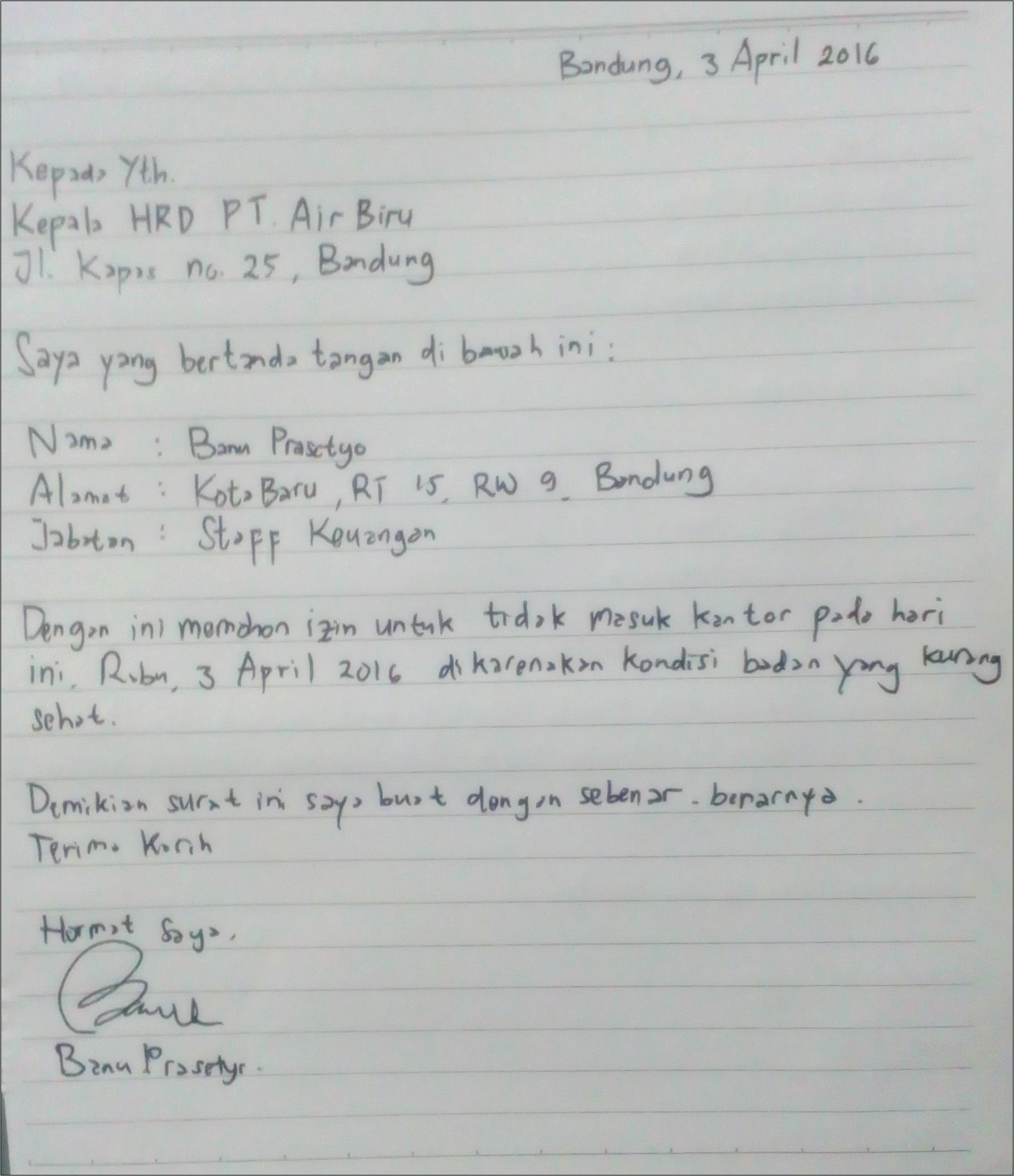 Contoh Surat Izin Ke Perusahaan