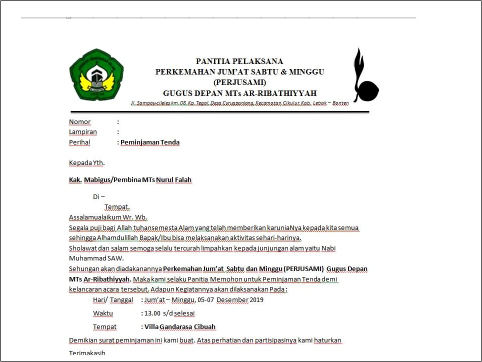 Contoh Surat Izin Kegiatan Perjusa