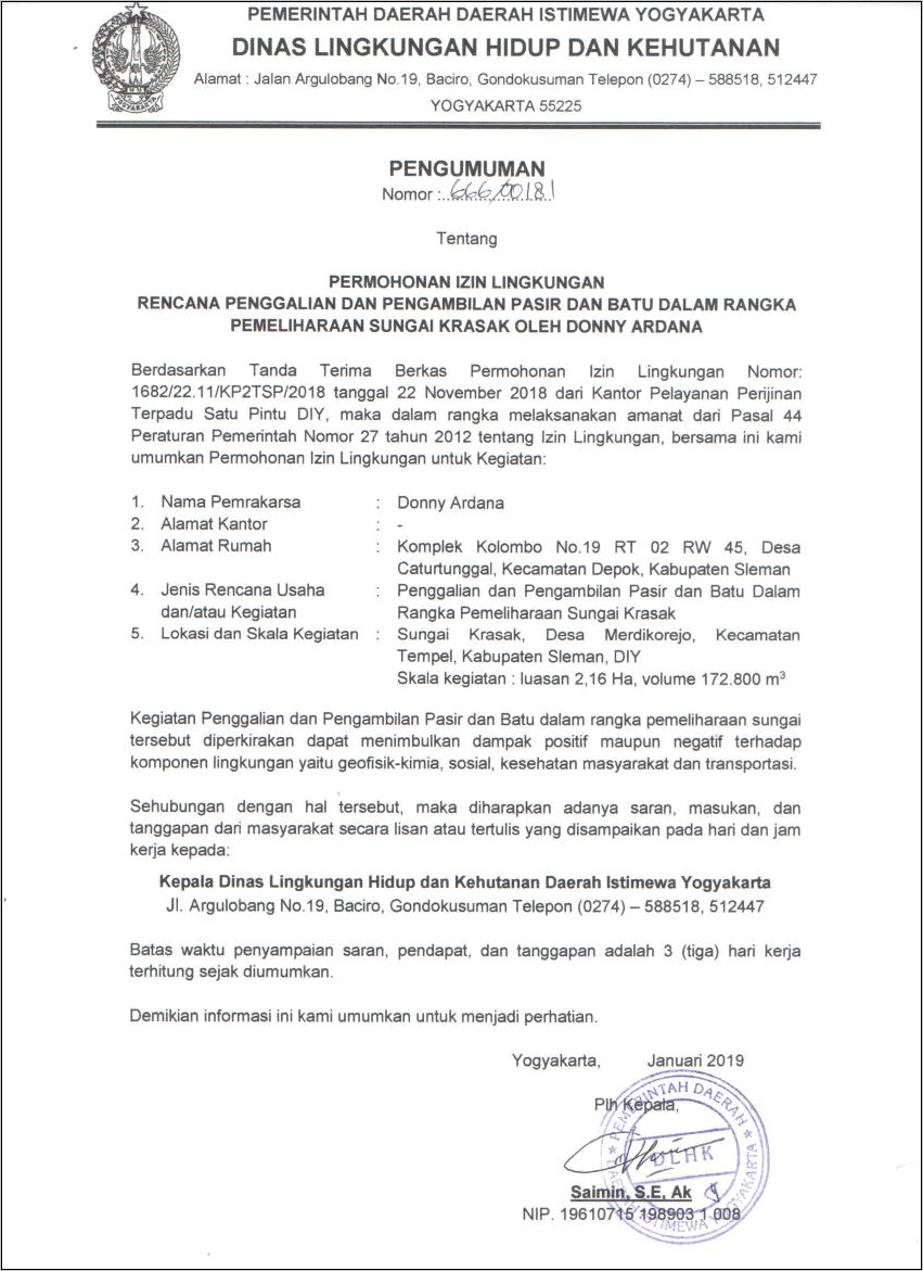 Contoh Surat Izin Lingkungan Terbaru