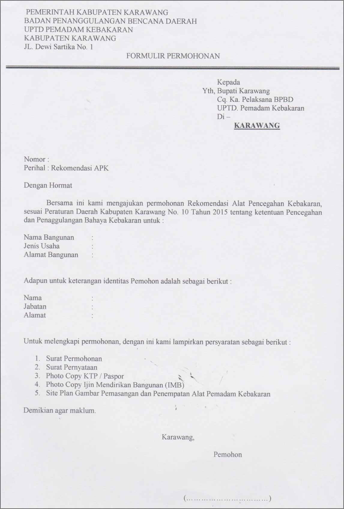 Contoh Surat Izin Mendirikan Perusahaan