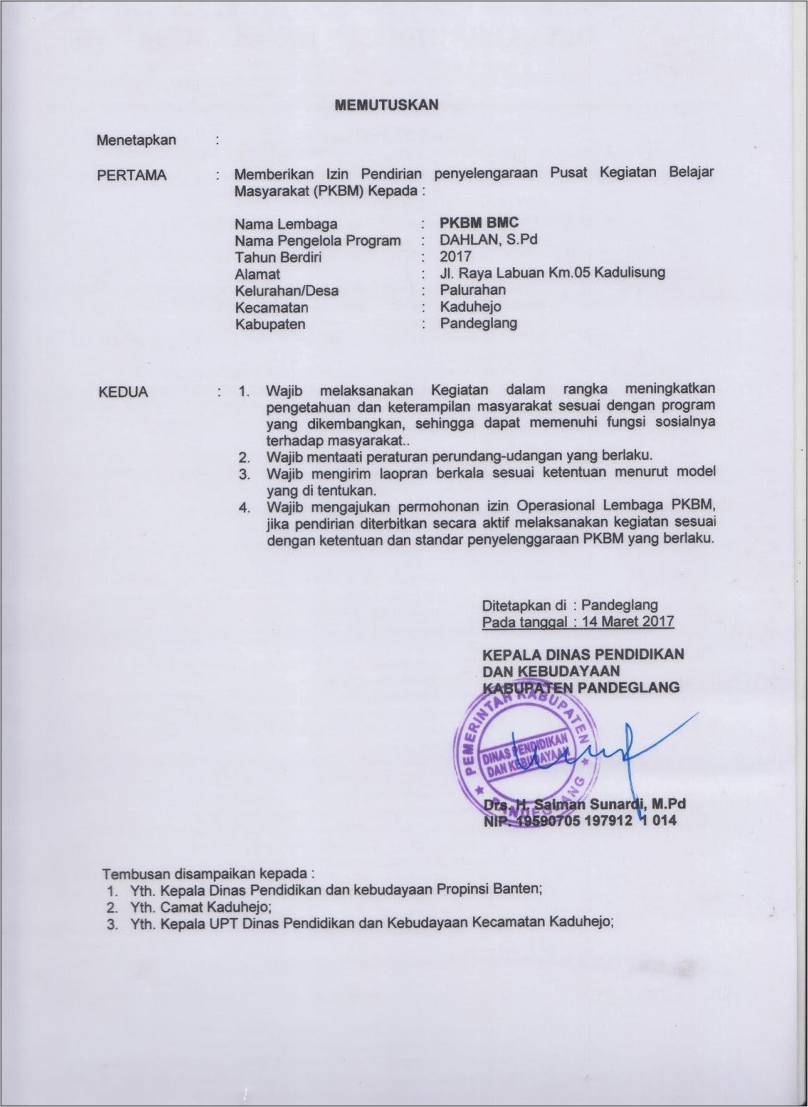 Contoh Surat Izin Mendirikan Sekolah