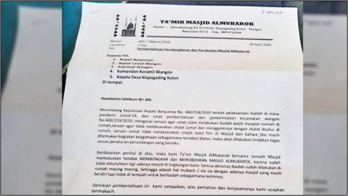 Contoh Surat Izin Mengaakan Kegiatan Keagamaan