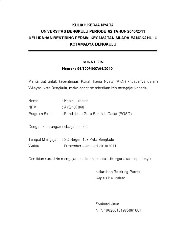 Contoh Surat Izin Mengajar Di Perguruan Tinggi