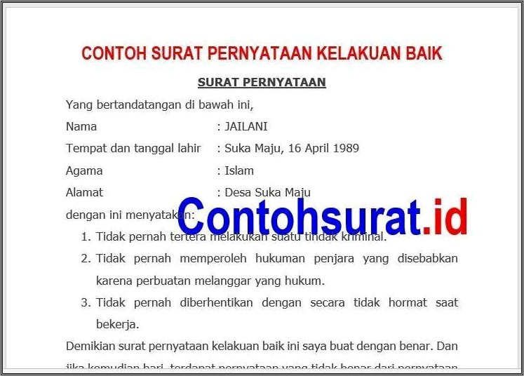 Contoh Surat Izin Orang Tuakelakuan Baik