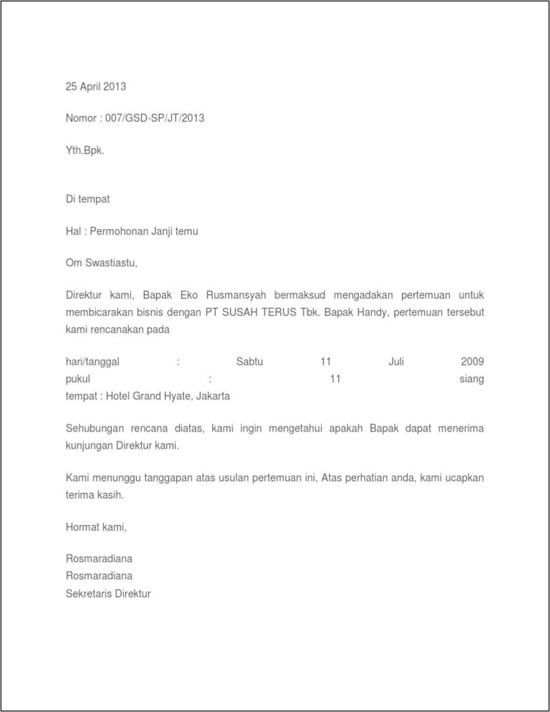 Contoh Surat Izin Peretemuan