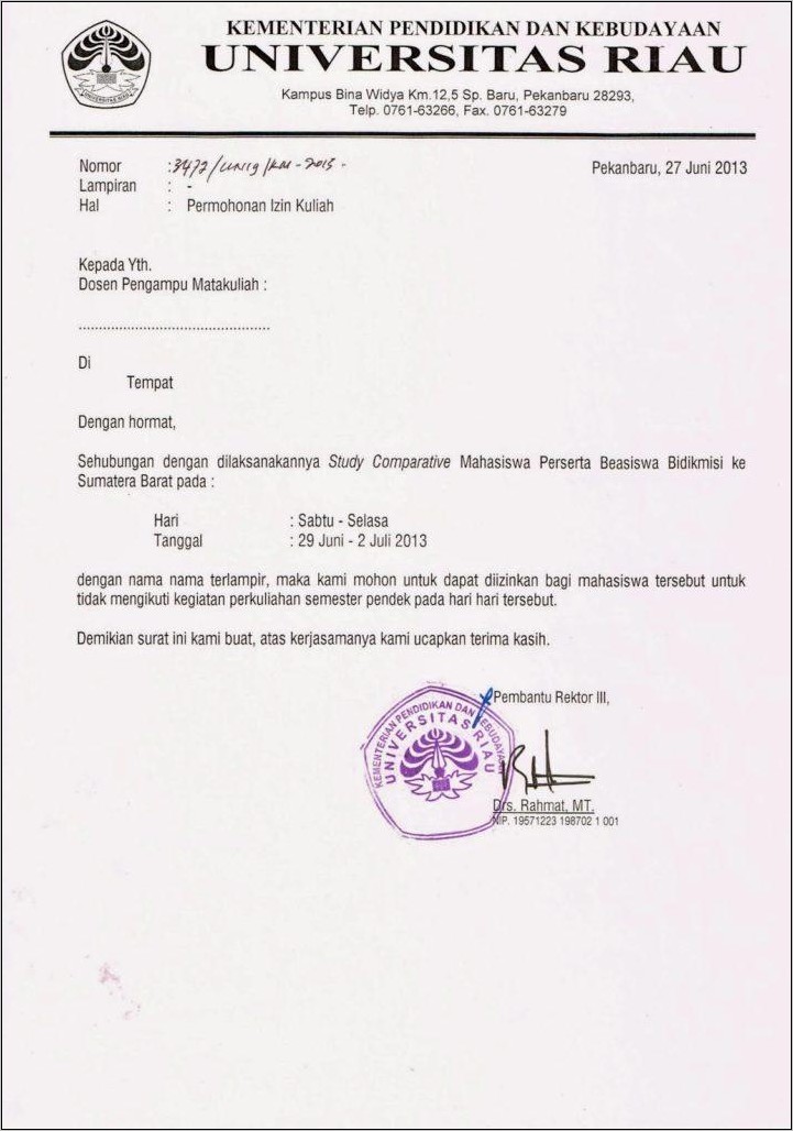 Contoh Surat Izin Perusahaan Ke Kampus