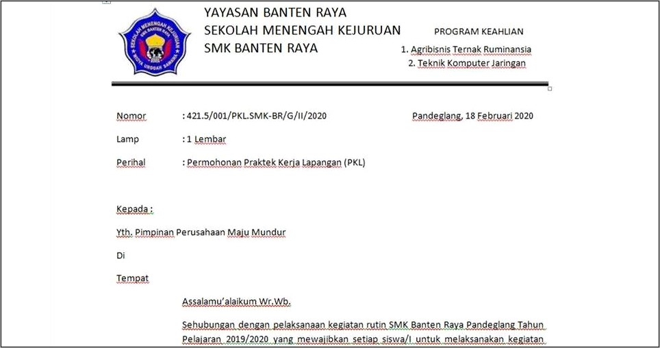 Contoh Surat Izin Pkl Ke Perusahaan