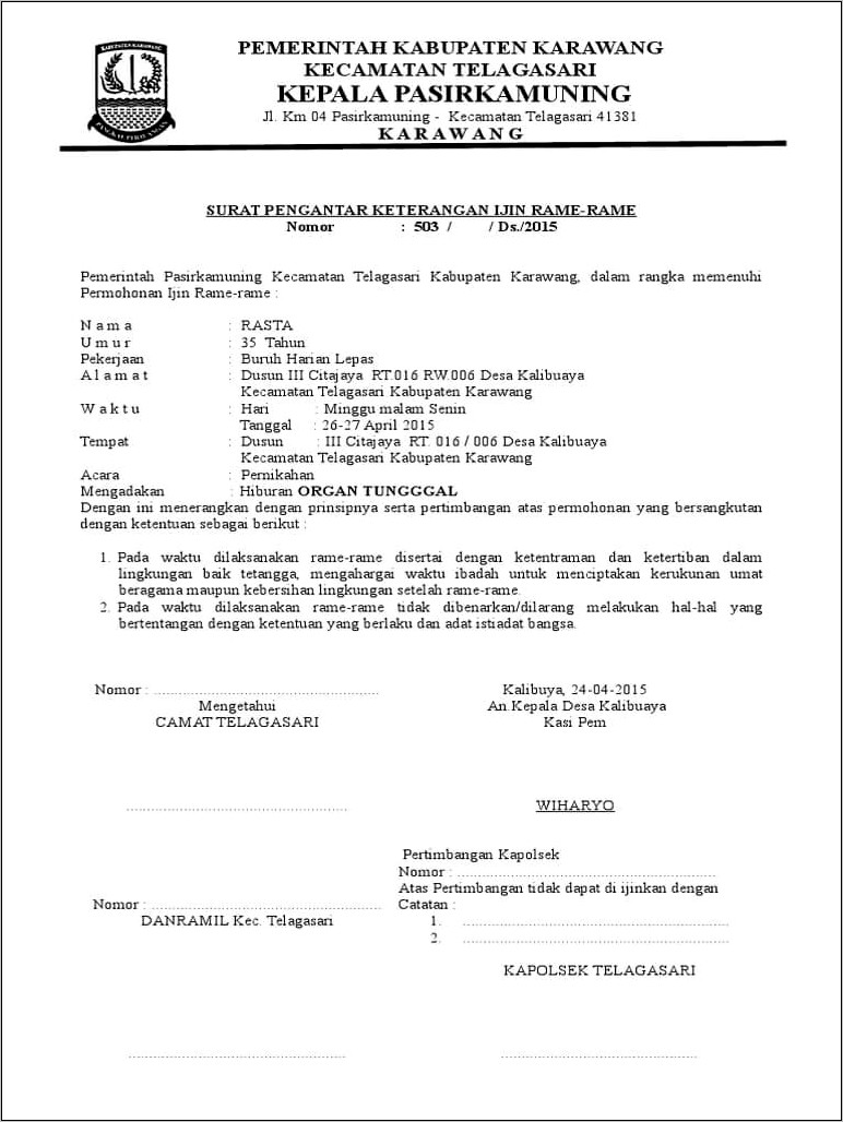 Contoh Surat Izin Polres Resmi