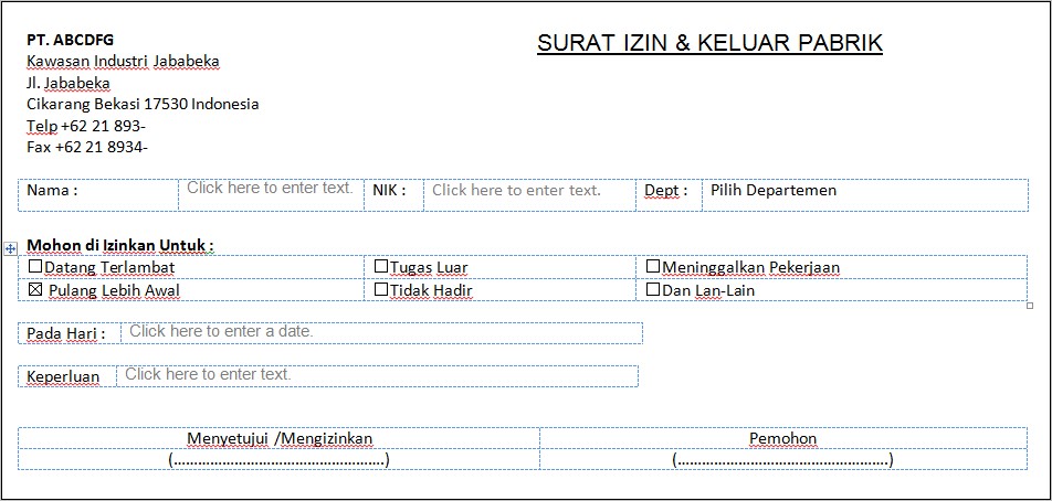 Contoh Surat Izin Pulang Terlambat