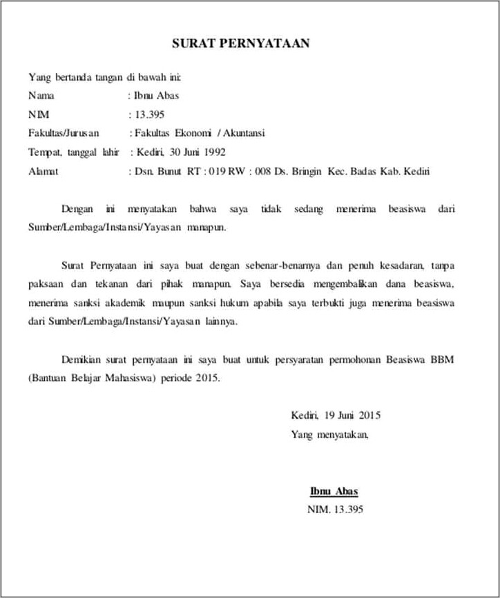 Contoh Surat Izin Rektor Beasiswa Same