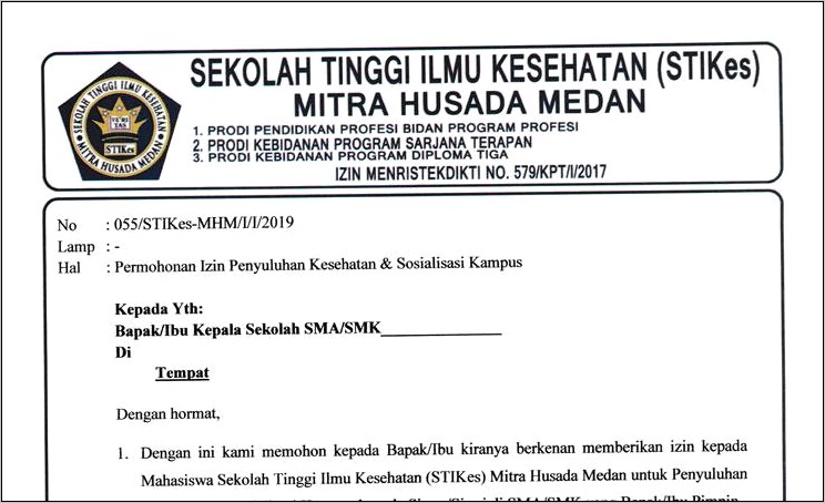 Contoh Surat Izin Resmi Mahasiswa