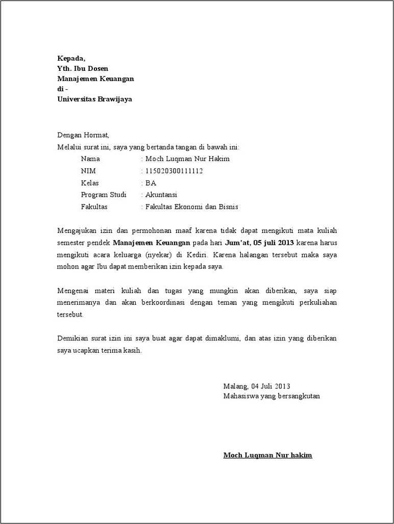 Contoh Surat Izin Resmi Untuk Kperluan