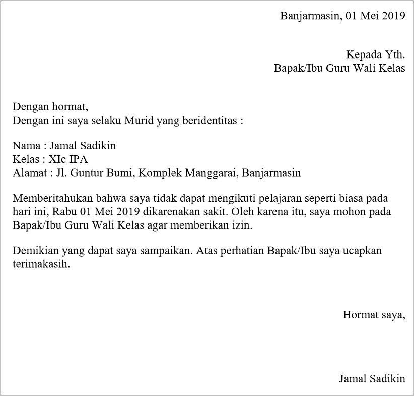 Contoh Surat Izin Sakit Beserta Dengan Lampiran