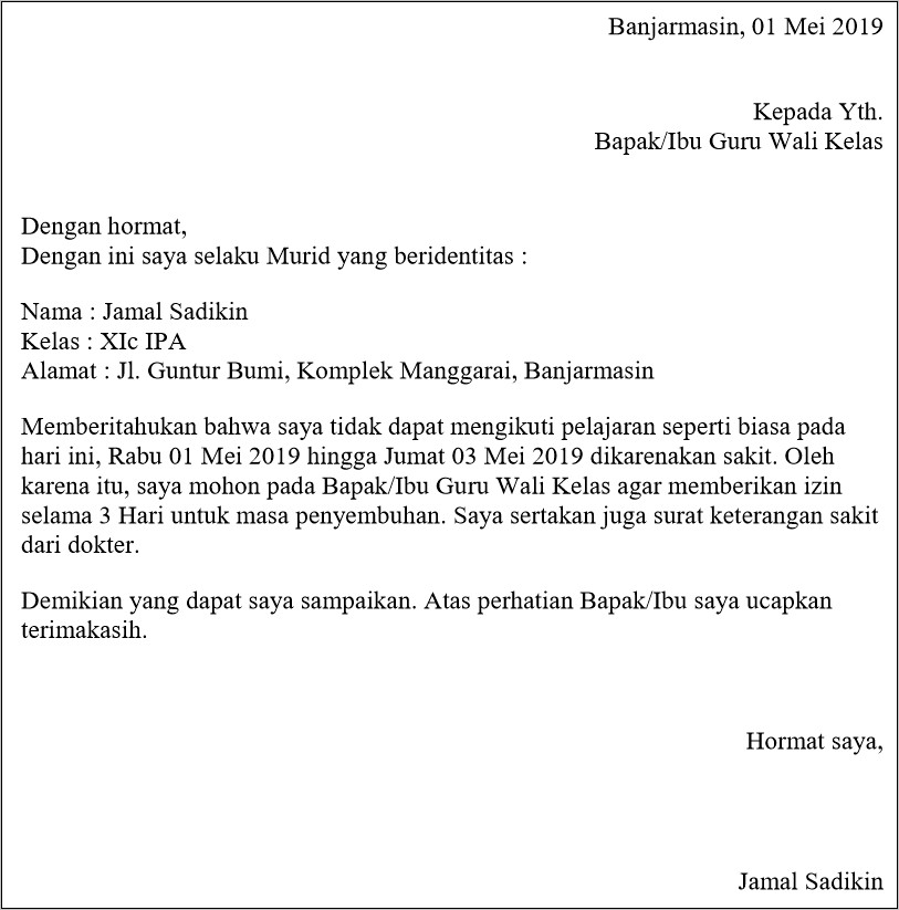 Contoh Surat Izin Sakit Beserta Strukturnya