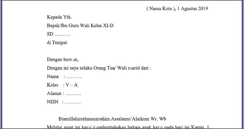 Contoh Surat Izin Sakit Sekolah Mts