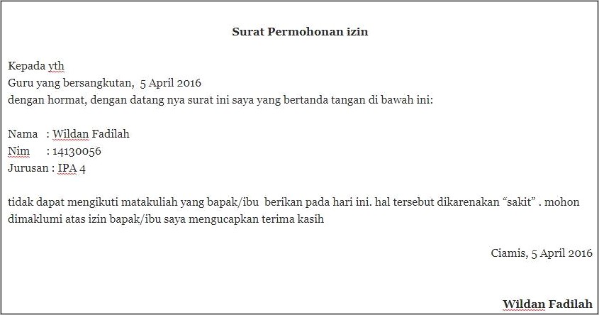 Contoh Surat Izin Sakit Sekolah Resmi